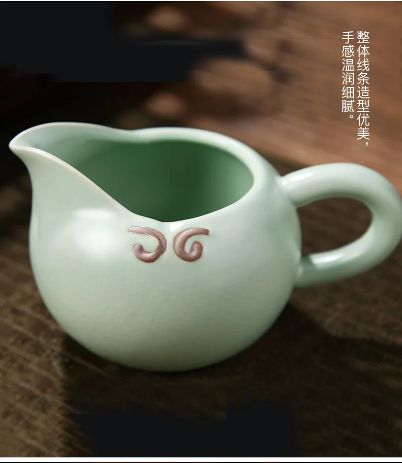 Top Grade Ru Ceramic Kung Fu Tea Set Whole Set Tea Pot Tea Cup Tea Pitcher Gracked Glaze the Mid-autumn Festival Gift New Style