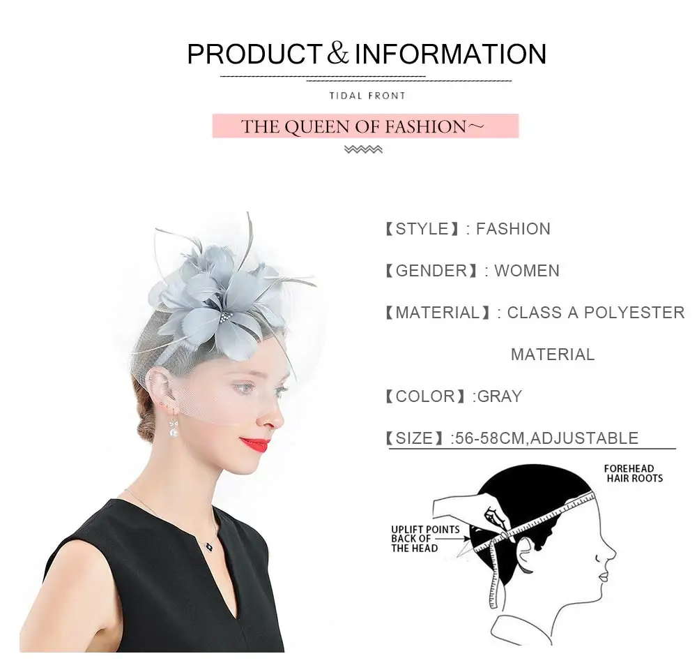 Fascinators Gray Wedding Pillbox Hat For Women Polyester Feather Flower With Veil Fedora Vintage Ladies Church Banquet Party Hat