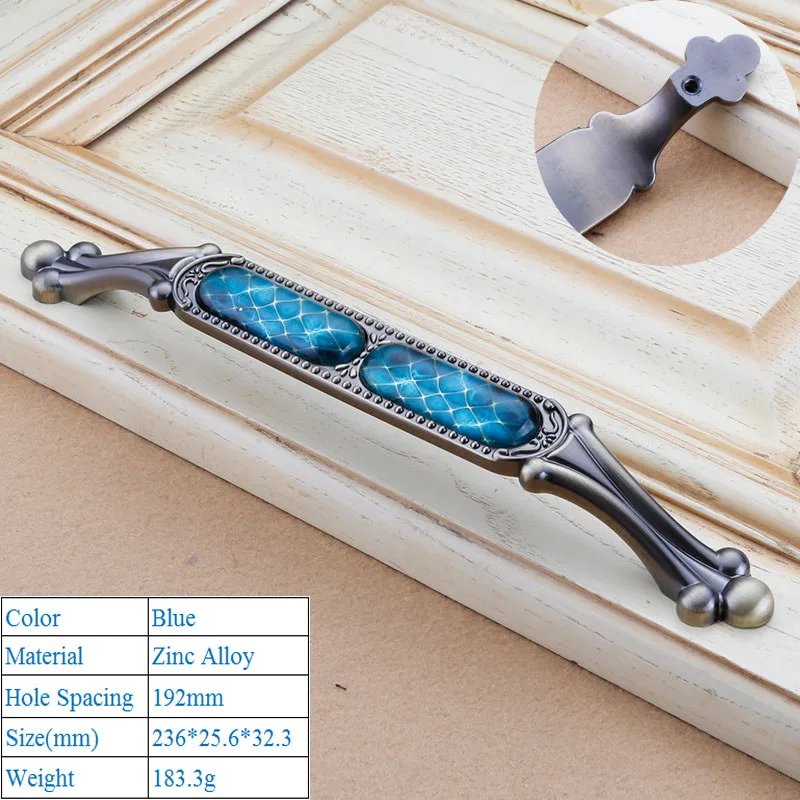 Blue 6228-192mm Европейский стиль Хрустальная ручка на дверь шкафа из цинкового сплава высокого класса декоративная мебель для спальни выдвижной ящик ручки - Цвет: Blue 6228-192mm