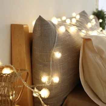 

20 Luminaria LED Cotton Ball Light String Curtain Light Ins Girl Room Decoration Lights Wedding Patio Holiday Battery Lights