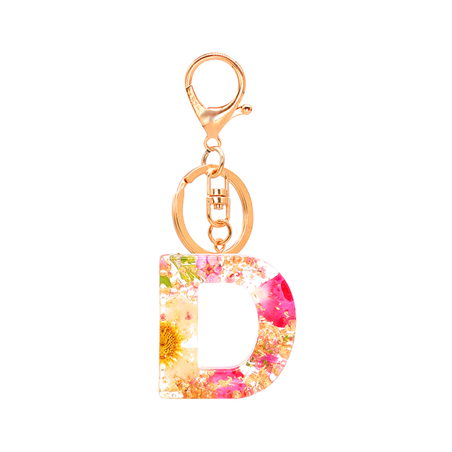 Dried Flower Letter Keychain Creative Colorful 26 English Letter Initial Resin Handbag Keyring Accessories For Women