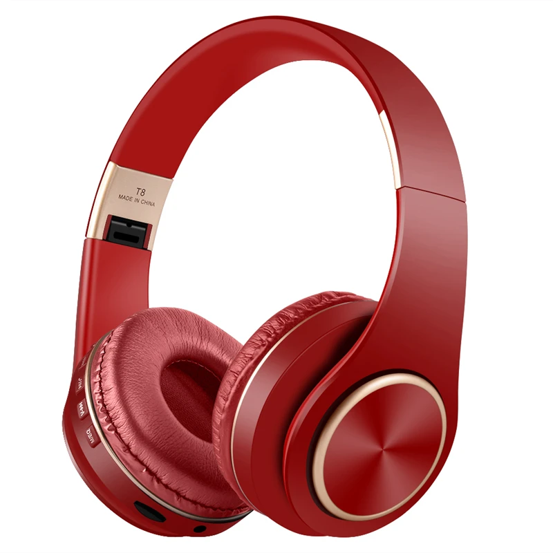 Wireless Bluetooth5.0 Headphones Foldable Wireless Stereo Headset Handsfree Earbuds with Mic Support TF Card Play - Цвет: red gold