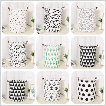 

40*50cm Folding Laundry Basket With Leather Handles Cartoon Storage Barrel Standing Toys Laundry Organizer Clothing Storage Bags