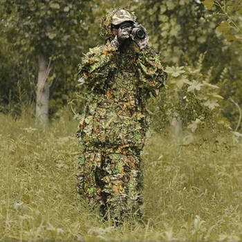 

Hunting Ghillie Suit 3D Camo Bionic Leaf Linen Hunting Clothes Camouflage Jungle Woodland Birdwatching Poncho Hunting Clothing