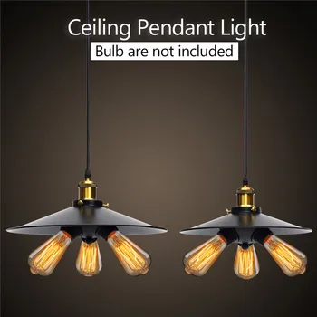 

Smuxi E27 Retro Industrial Vintage Hanging Iron Ceiling Pendant Light Lamps Bulb Chandelier AC110V-220V 3 Heads Black Shell