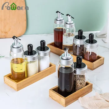 

Glass Seasoning Tank Spoon-CoverCondiment Pot 250ML /350ML Transparent Spice Jar Peper Salt Storage Bottle Kitchen Container