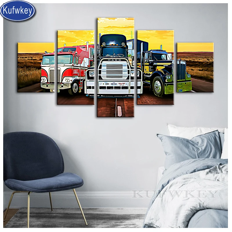 

2019 NEW 5d Truck diamond painting 5 pcs full set diamond embroidery square/round mosaic art car Canvas painting boy room decor