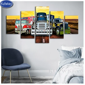 

2019 NEW 5d Truck diamond painting 5 pcs full set diamond embroidery square/round mosaic art car Canvas painting boy room decor