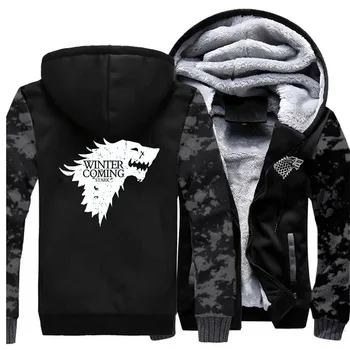 

Game Of Thrones House Stark Winter Is Coming Camo Mens Hoodies Winter Warm Sweatshirt Fashion Camo Fleece Zipper Streetwear