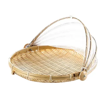

Bamboo Food Serving Tent Handmade Woven Food Storage Basket with Cover