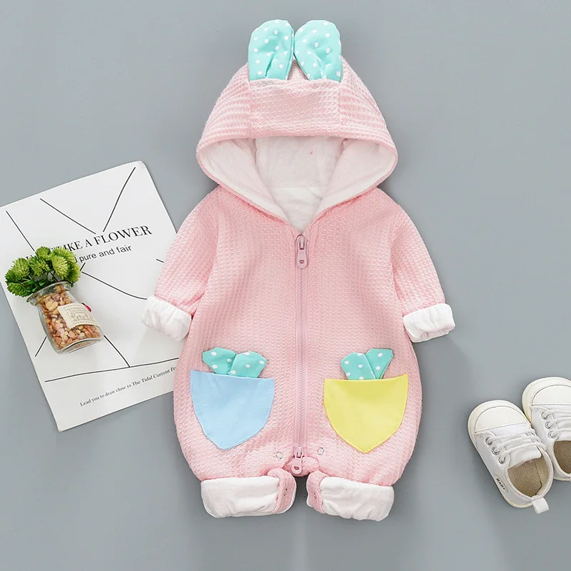 pink Модные детские комбинезоны с капюшоном и рисунком; одежда для холодной зимы для мальчиков и девочек; одежда для отдыха; плотный теплый удобный милый костюм для малышей - Цвет: pink