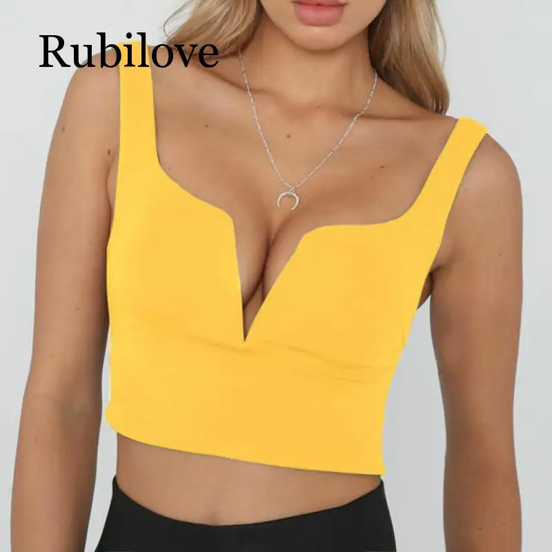 Rubilove, сексуальные, с v-образным вырезом, белые, черные, однотонные Короткие топы, для женщин, летние, укороченные, бюстгальтер, тонкие, топы на бретелях, короткий топ