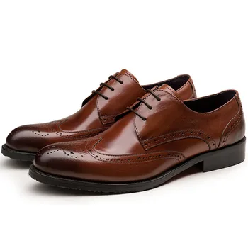 

Genuine Cow Leather Formal Shoes Men Oxford Italian Brogue Shoes Derby Flats Fashion Male Wedding Office Dress Shoes