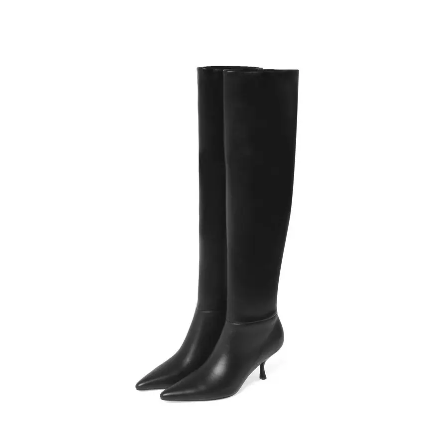 QUTAA 2021 Knee High Women Boots Thin Heel PU Leather Ladies
