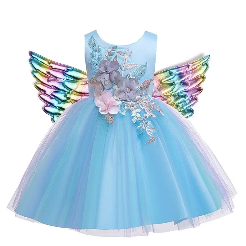 blue Vestidos de fiesta de noche; бальное платье принцессы для маленьких девочек; кружевное платье подружки невесты с цветочным узором для свадебной вечеринки; платья для выпускного вечера - Цвет: blue