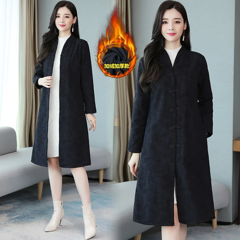 

2019 Autumn And Winter New Style Jacquard Brushed And Thick Cotton Linen Ethnic-Style Loose And Plus-sized WOMEN'S Dress Frog Co