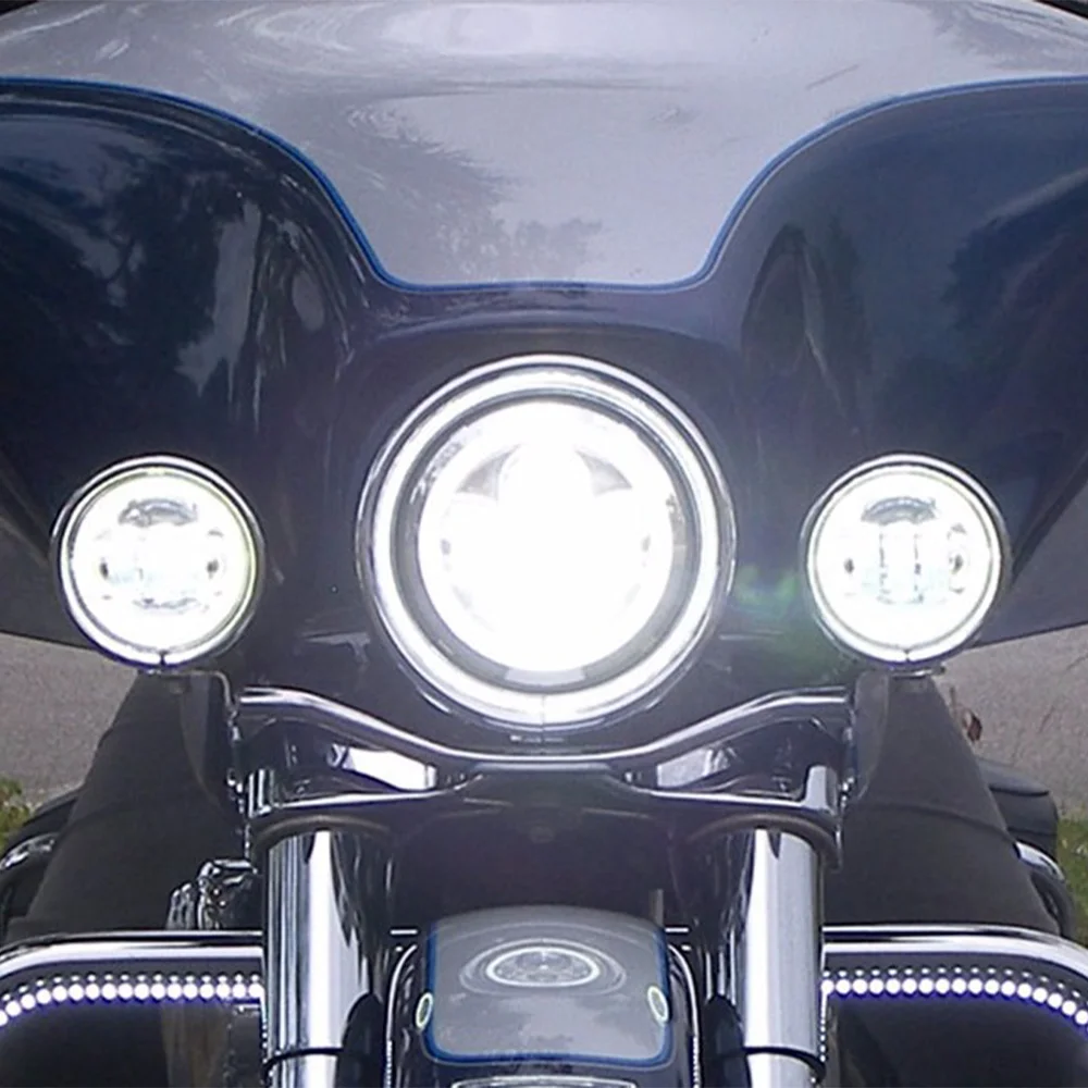 7" Chrome LED Headlight + 4.5" Fog Lights For Harley Electra Glide, Road King, Street Glide & More