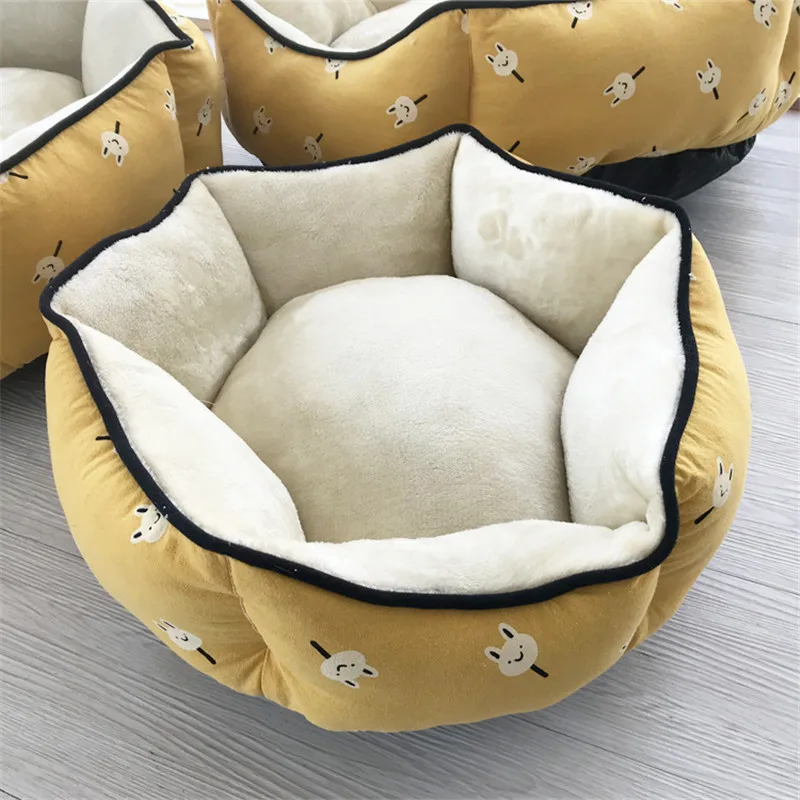 Согревающая кровать для собак, мягкая фланелевая подушка для кошек, лежак для щенков, нескользящая Нижняя софа для собак, корзина для маленьких и средних собак - Цвет: Yellow