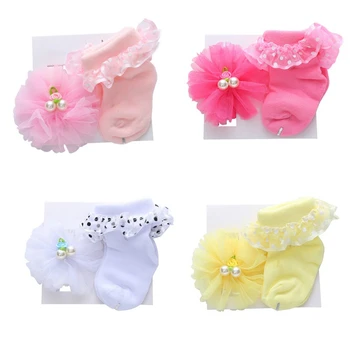 

Baby Girl Bow-knot Lace Non-Slip Cotton Floor Socks And Headband Set Newborn Baby Cotton Socks Casual Drop
