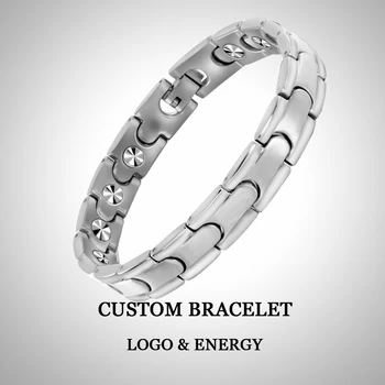 

Magnetic therapy stainless steel health bracelet, pain relief magnetic bracelet, customizable element logo germanium bracelet