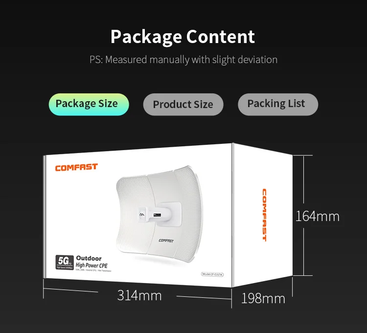 COMFAST CF-E317A 5.8G Wireless Bridge Outdoor 300Mbps Router Signal Booster CPE10KM 2*24dBi  WiFi Repeater Extender Router IP65