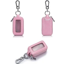 Натуральная коровья кожа, домашняя сумка для ключей от машины, двойной карман на молнии, Мини кошельки для ключей для мужчин и женщин, держатель для ключей, прозрачный карман