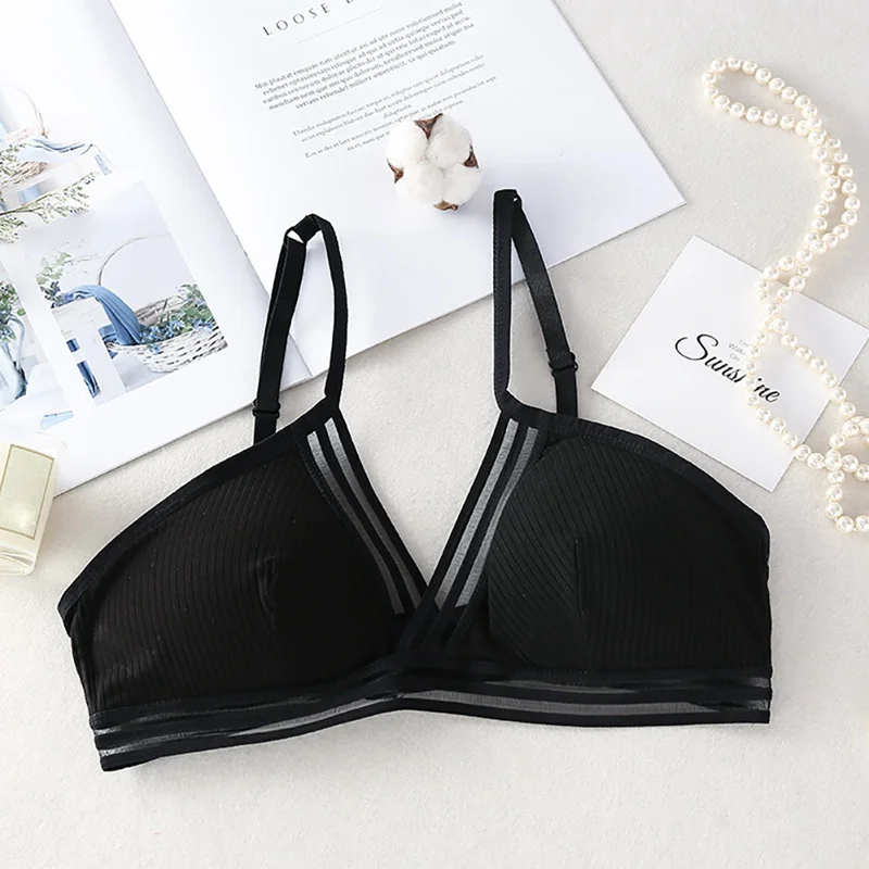 Women Casual Sexy Solid Color HollowedNo Trace Without Steel Ring Ow Buckle Adjustable Gathered Ruffled Comfort Underwear Bra