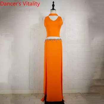 

Belly Dance Practice Clothes New Sleeveless Top Hip Scarf Set Summer Beginner Indian Oriental Dance Wear Elegant Costume