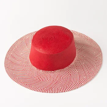 

Red Top Straw Hat Multi-color Striped Papyrus Flat Top Hat Summer Sun Sun Beach Big Eave Flat Straw Hat