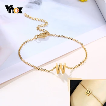 

Vnox Chic Initial Letter A-Z Charms Bracelet for Women Mini Alphabet Nameplate Stainless Steel Link Chain Adjustable Wristband