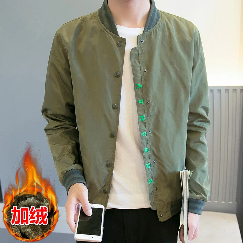 

Winter New Style Youth Korean-style plus Velvet Jacket Slim Fit Trend Baseball Uniform Sweatshirt Men's Warm Coat