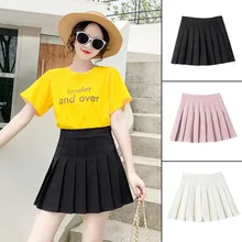 Летняя юбка для маленьких девочек школьниц плиссированное платье с коротким и широким подолом юбка Высокая Талия черный, белый цвет корейские юбки женские осенне-зимние сапоги мини-юбка с переплетенными ремешками; популярная красивая