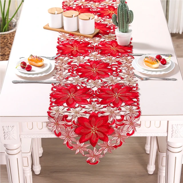 Runner da tavola floreali ricamati con taglio rustico rosso a doppio  spessore decorazioni natalizie di alta qualità per la sala da pranzo  domestica - AliExpress