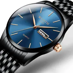 Черные синие мужские кварцевые часы Топ бренд Роскошные мужские часы из нержавеющей стали Дисплей Неделя Дата Мода Бизнес Мужские