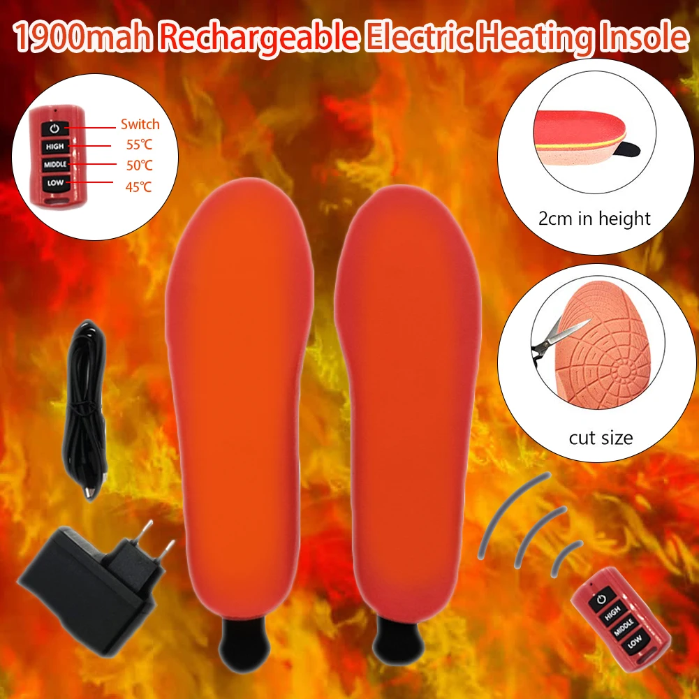 

Rechargeable Electric Heating Insoles 1900mAh With Remote Control Winter Warm Heated Insoles Sport Skiing Hunting Shoes Pads