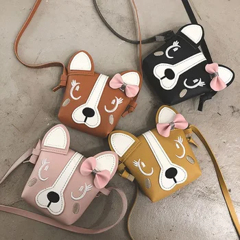 

Local stock Mini Shoulder Bag PU Leather Cute Dog Bowknot Kids Girls Casual Messenger Bags