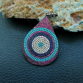 

28x40mm CZ Micro Pave Gunmetal Teardrop Pendant Necklace