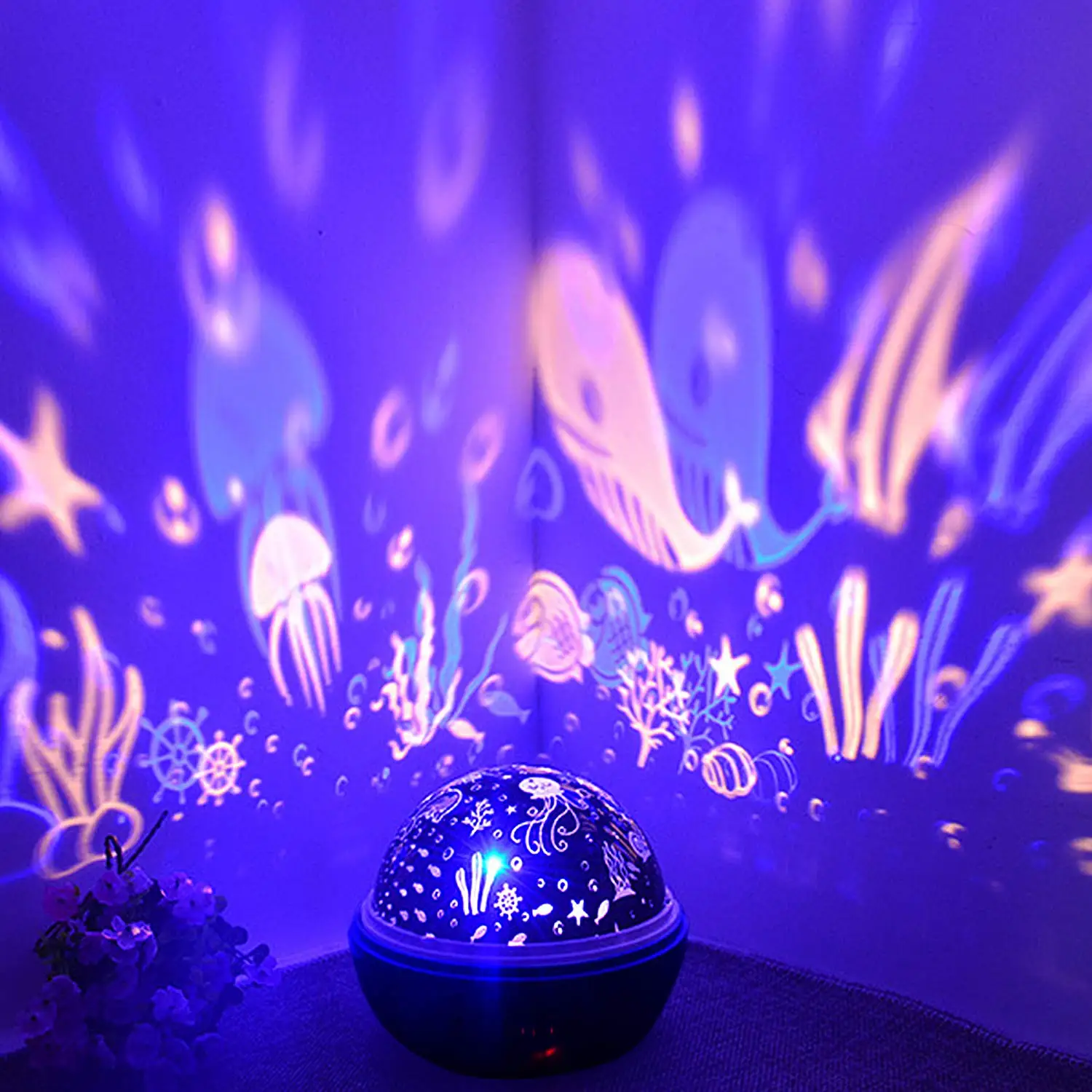Промо-акция! Светильник для проектора в виде звезд, ночник, романтичный вращающийся светильник для детей с изображением морских животных, звезд и Луны