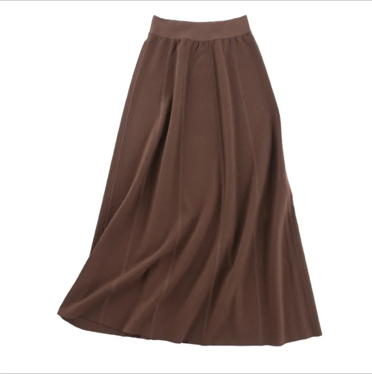 Зимняя Гибкая эластичная юбка миди с высокой талией, зонтик, теплая трикотажная юбка для женщин, серые, черные, бежевые женские юбки saia saias