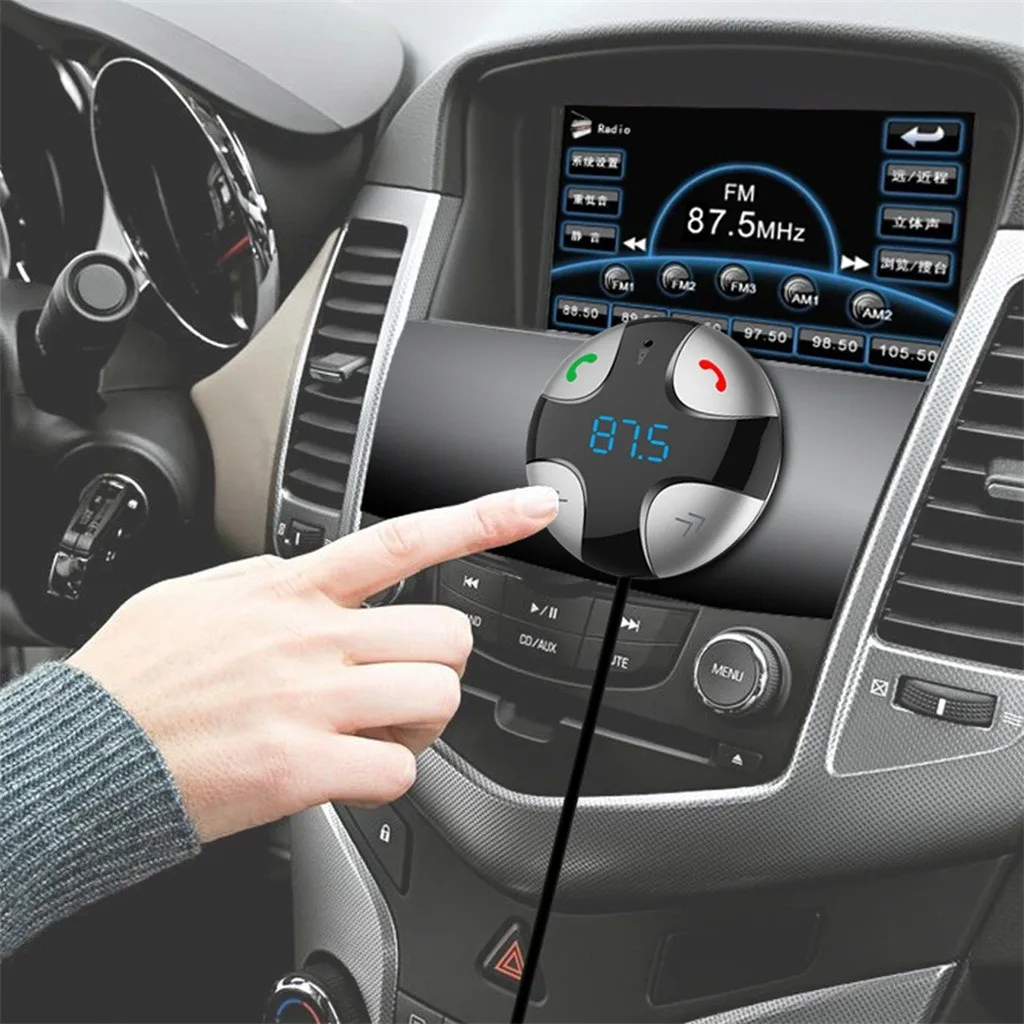 Bluetooth 5.0 FM Transmitter for Car Wireless FM Radio Adapter Car Kit Rainbow LED Light Board with Remote Control#WL1