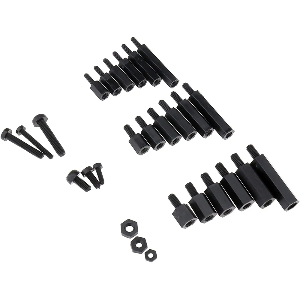 360PCS M2 M2.5 M3 External Thread Internal Thread Nylon Hexagon Gasket Lock Nut Combination Set (Black) with Tools
