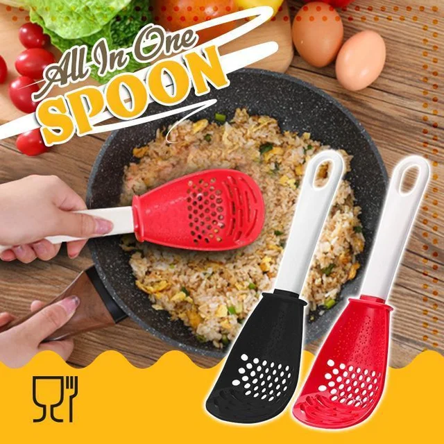 New Multifunctional Kitchen Cooking Spoon Heat-resistant Hanging Hole Innovative Potato Garlic Press Colander Spoon 1