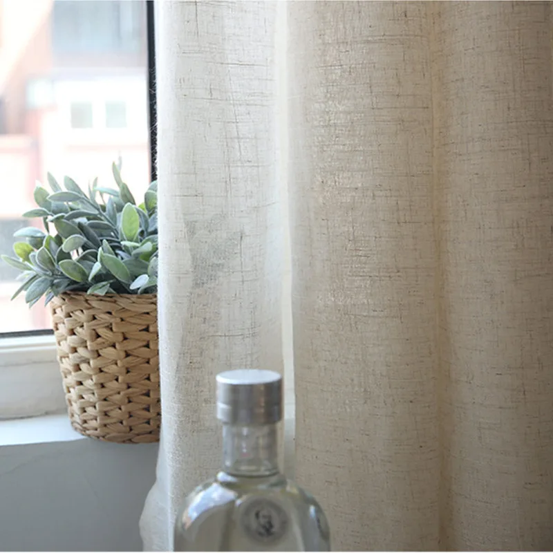 Foreign Trade Customizable Cotton Linen Curtain Solid Color Cross Hemp Window Screen Living Room Bay Window Linen Yarn Manufactu