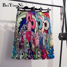 Beiyingni, европейский стиль, юбка для женщин, Kawaii, с рисунком,, Ретро стиль, повседневная,, элегантные юбки, женская розовая юбка для колледжа
