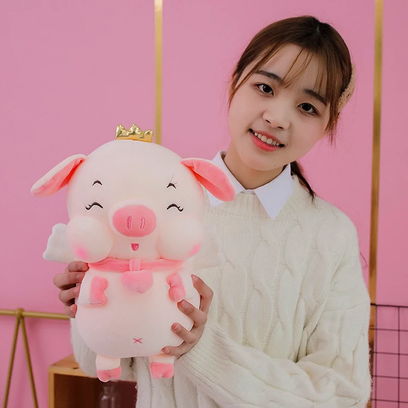 かわいい豚のぬいぐるみ,30/50/60/70cm,ピンクの王冠,天使の豚の