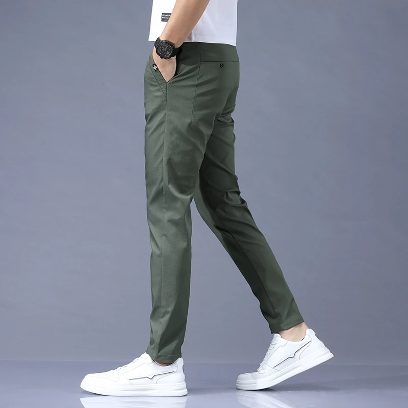 2022 Spring Summer Pants Mens Stretch Korean Casual Slim Fit Elastic Waist Business Classic Trousers Male Black Gray 28-38 3