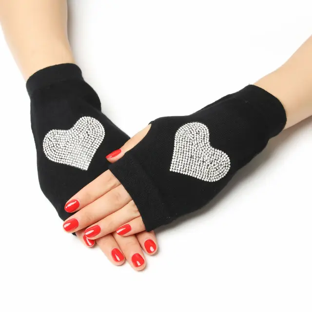 Sailor dance gloves Rivet wool gloves spring and autumn black half-finger gloves show gloves love-A