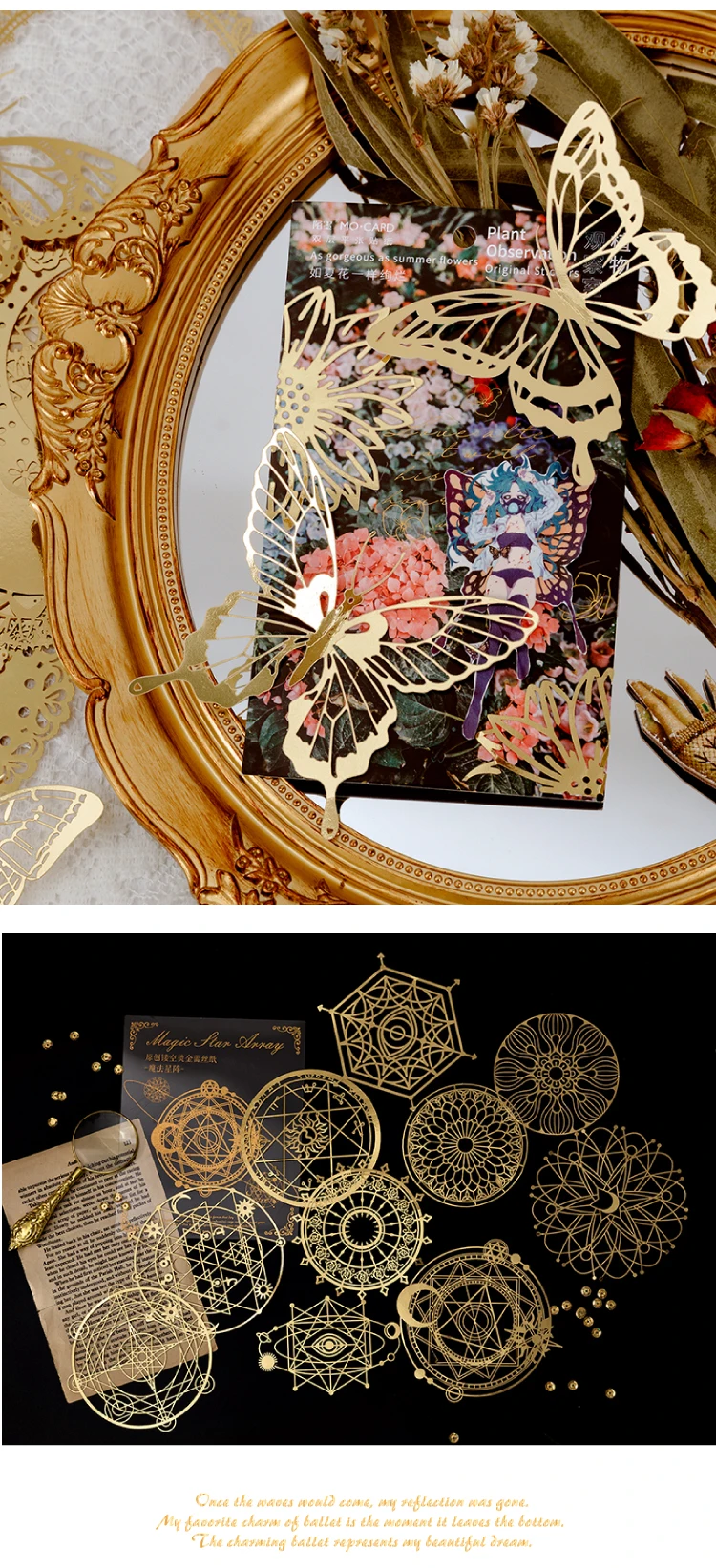 Yoofun 10 Stück/Packung Golden Gliding Vintage Aufkleber Blume Schmetterling geschnitzte Spitze Schneeflocke dekoratives Papier für Geschenk Scrapbooking – Detail 9