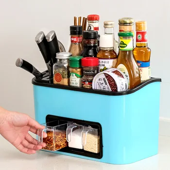 

YiCleaner Kitchen Seasoning Box Set Multifunctional Kitchen Container Knife Holder Storage Rack Spice Jar Storage Organizer