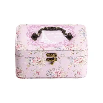 

Jewelry Box 2 Layer PU with Lock Leather for Women Earring Ring Cosmetic Box
